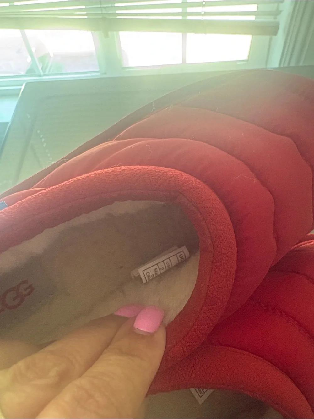 UGG Kids Red Puffer Slip-On Slippers